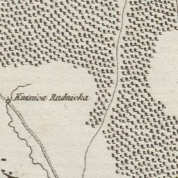 Old detailed map of Kuznetsov, Russia, showing streets, buildings, and landmarks with text providing population, history, and cultural information.