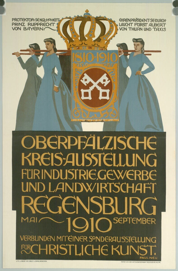 Poster from the 1910 German Revolution depicting a group of people and a crown, with text providing event details.
