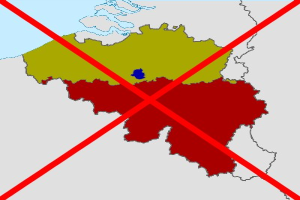 Karte von Deutschland mit einem roten Kreuz in der Mitte, das eine Einschränkung anzeigt, auf einer grün, rot und blau schattierten Karte mit einem weißen Hintergrund.