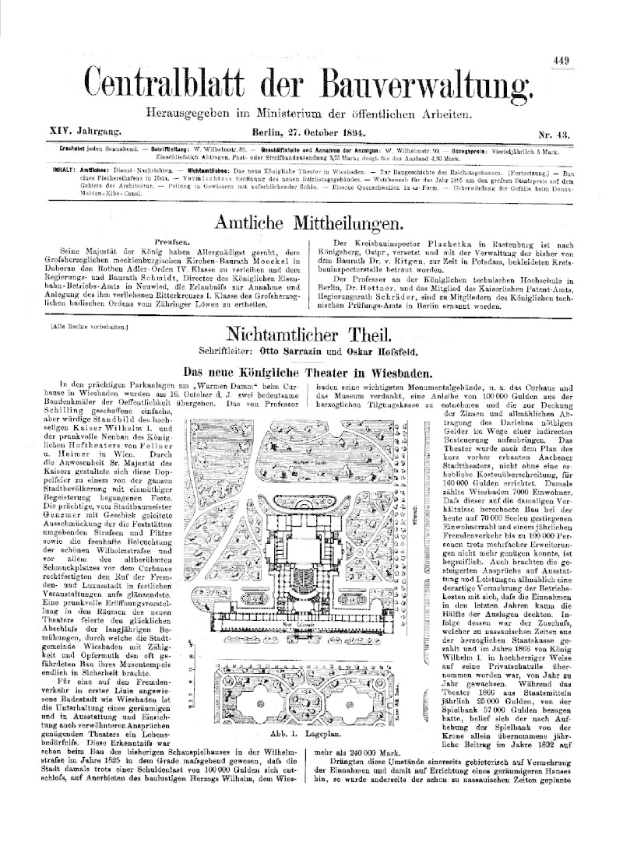 Black and white map of Bauverwaltung, Germany, showing streets, buildings, and surrounding area with descriptive text on a white background.