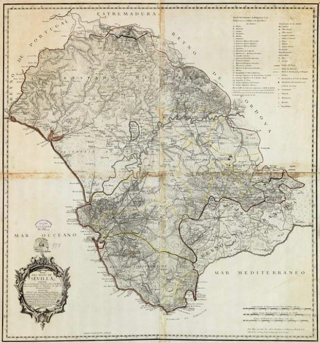 Detailiertes altes Kartenbild von Sizilien, Italien, mit geografischen Merkmalen, Text und einem verzierten Rahmen.