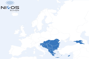 Map of Europe with provinces highlighted in blue and "Nixos Europe" text in the top left corner.