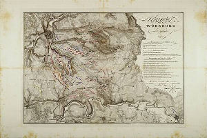 Ein detaillierter alter Stadtplan von Wurzburg, Deutschland, der Straßen, Gebäude und Sehenswürdigkeiten zeigt, mit Text, der zusätzliche Stadtinformationen bereitstellt.