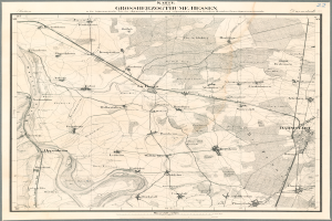 Ein altes Stadtplan von Hessen, Deutschland, gerahmt in einem Fotorahmen mit Text oben und unten auf dem Papier.