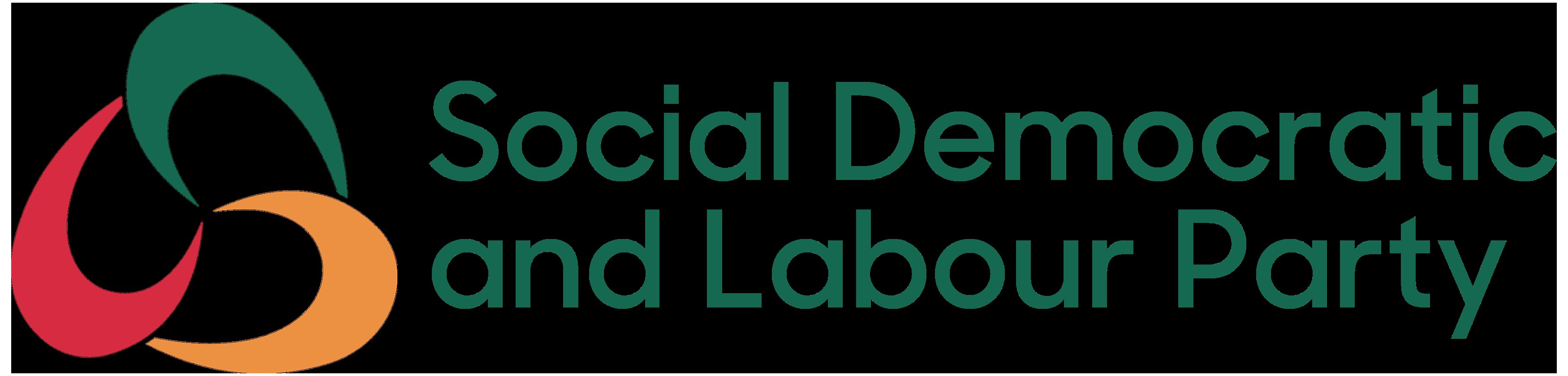 Weißer Hintergrund mit zentrierter fetter schwarzer Schrift "Sozialdemokratische Partei Deutschlands" in einer modernen Schriftart, umgeben von einem dünnen schwarzen Rand.