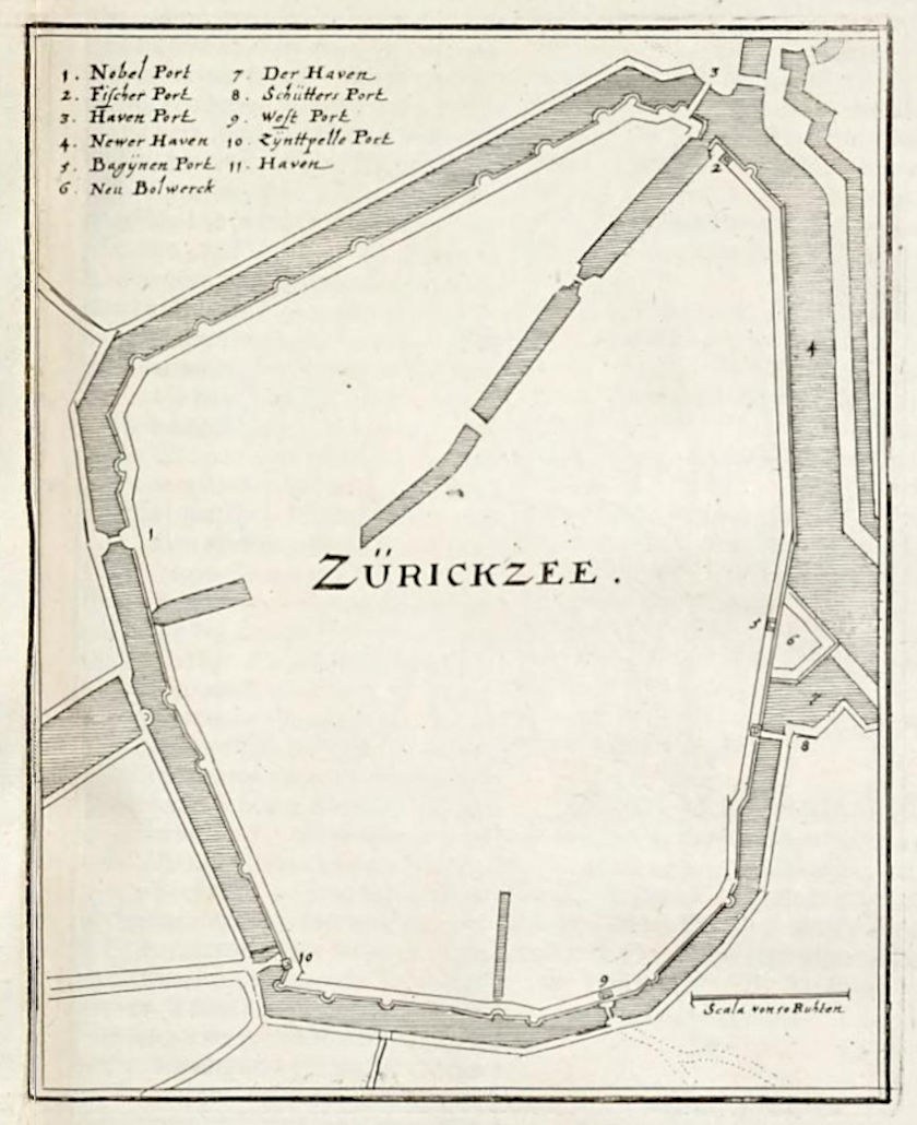 Detailkarte von Zürich, Schweiz, mit Straßen, Gebäuden und Sehenswürdigkeiten mit handgeschriebenem Text.