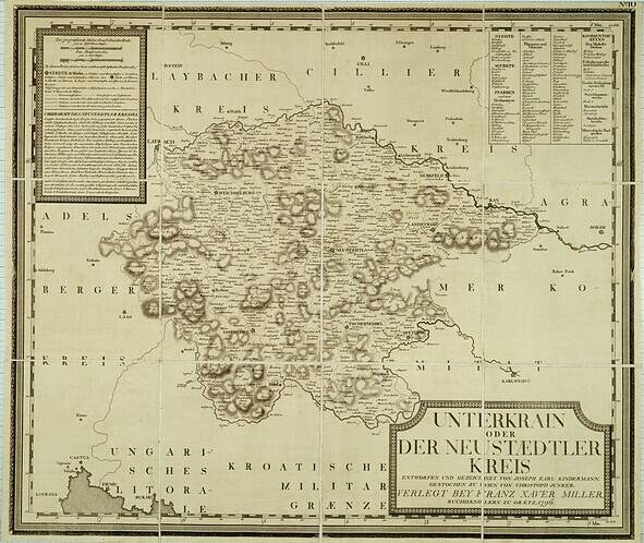 Old paper map of the Netherlands in the 17th century, showing the Neusiedler Kreis region with text annotations.
