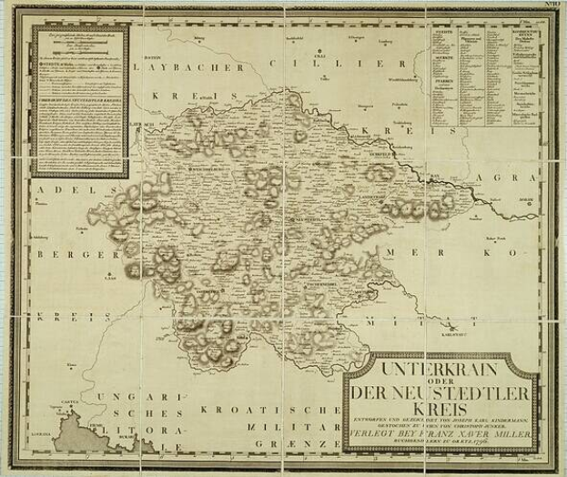Old paper map of the Netherlands in the 17th century, showing the Neusiedler Kreis region with text annotations.