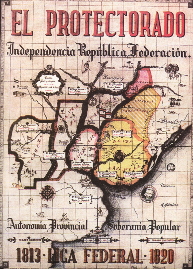 Detailierte Wandkarte des Protektorados, einer unabhängigen mexikanischen Republik, mit farbcodierten Regionen und beschrifteten geographischen Merkmalen.