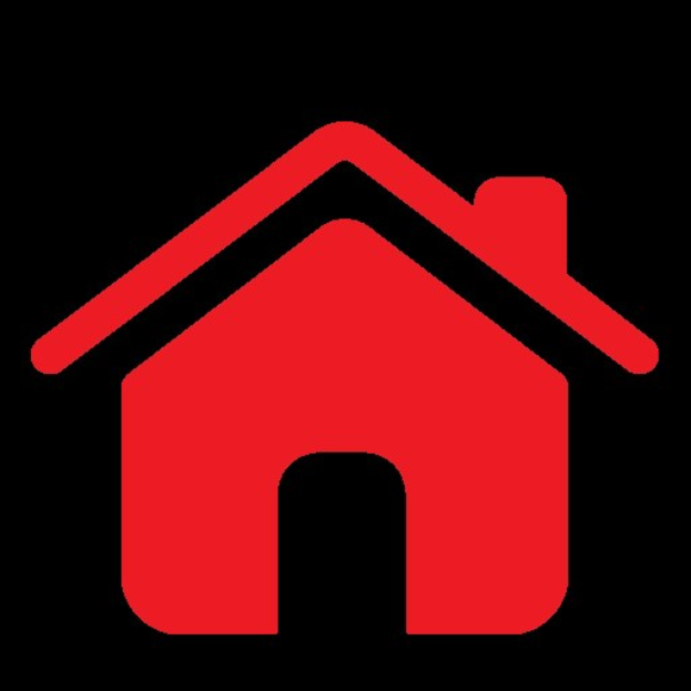 Ein rotes Haus-Symbol auf einem weißen Hintergrund, das einen Immobilienmakler symbolisiert.