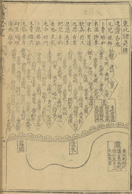 Altes Buch mit einem detaillierten Stadtplan von Shanghai, China, das chinesische Texte und Illustrationen von Straßen, Gebäuden und Sehenswürdigkeiten enthält.