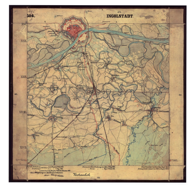 Old map of Altenstadt, Germany with a pink line marking the proposed site location, surrounded by detailed text.