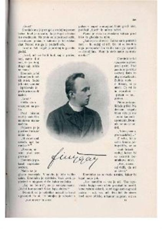 Ein Schwarz-Weiß-Foto eines Mannes in Priestergewändern, der als erster Bischof der Kirche des Heiligen Grabes gilt, mit ernster Miene und gefalteten Händen, der in die Ferne schaut.