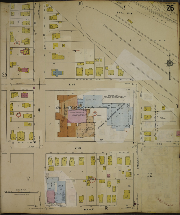Old map of San Francisco, California, highlighting the East Mathew County School District with detailed streets, buildings, and landmarks.