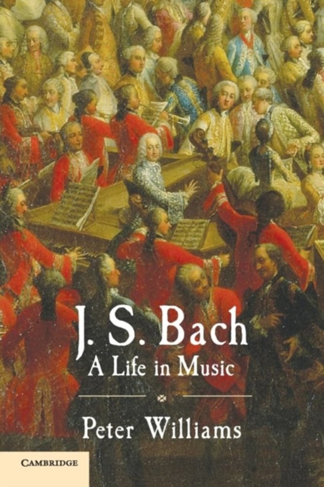 Plakat für "Ein Leben in Musik" von J.S. Bach, das eine Gruppe von Musikern zeigt, die Instrumente spielen, mit dem Titel oben.