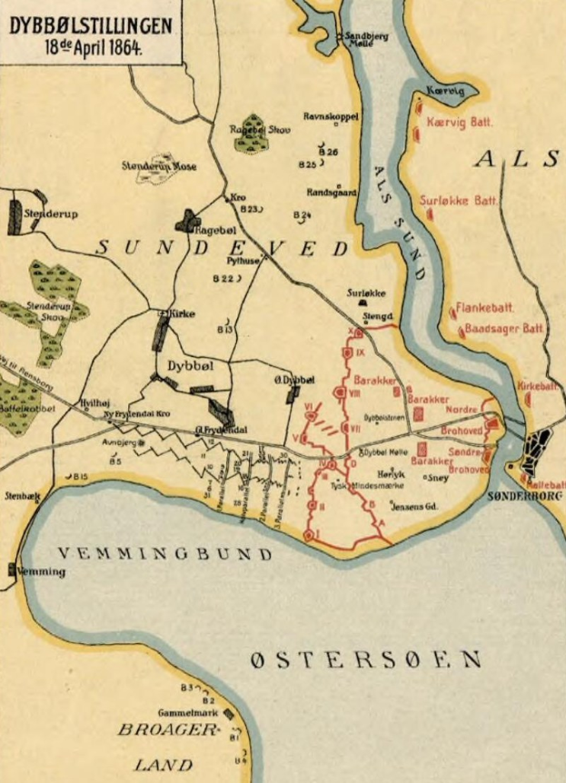 Detailed map of Ostersoen, Sweden, illustrating the battle of Dyrbölstillingen with geographical features and battle information.