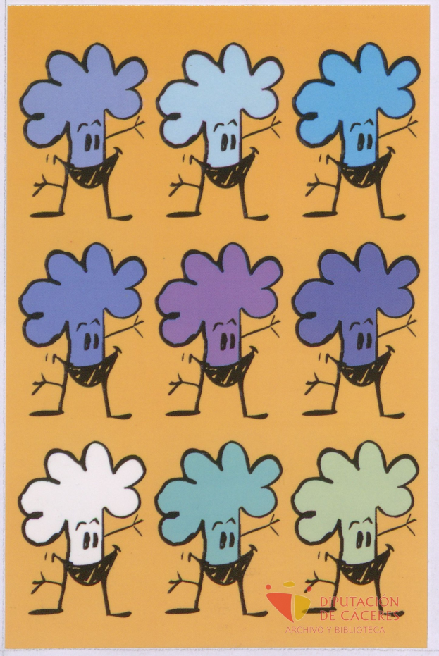 Ein leuchtend gelbes Plakat mit Cartoon-Figuren in hellen Farben, die fröhlich tanzen, und einem Wasserzeichen in der rechten unteren Ecke.