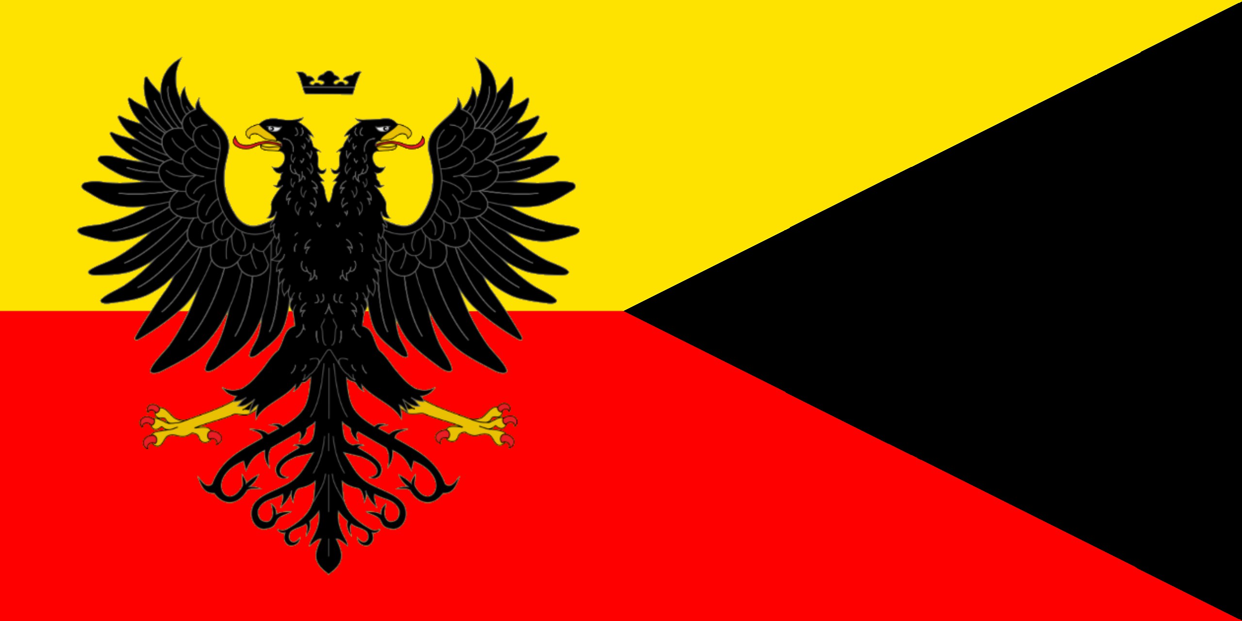 Deutsches Flagge mit einem schwarzen Doppeladler in der Mitte auf horizontalen roten, gelben und weißen Streifen.