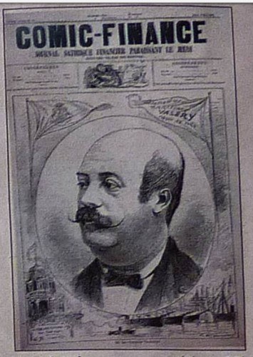 Ein ernsthafter Mann mit Schnurrbart und ordentlich gekämmtem Haar trägt einen Anzug und eine Krawatte und schaut konzentriert, während er eine Zeitung mit der Schlagzeile "Comic Finance" auf der Titelseite hält.