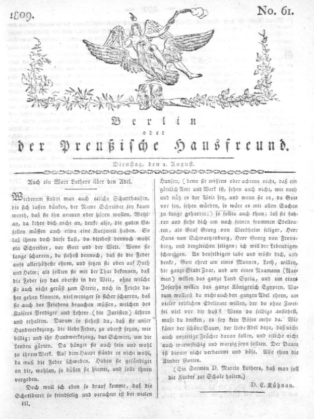 Titelblatt der ersten Auflage der deutschen Verfassung mit einer Adler-Illustration und Text, sowie einer Darstellung einer Person, die die deutsche Regierung darstellt.