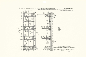 Detailed technical drawing of a track correction machine from W.C. McCormick's patent 2,962,979, showing components like track and alignments.