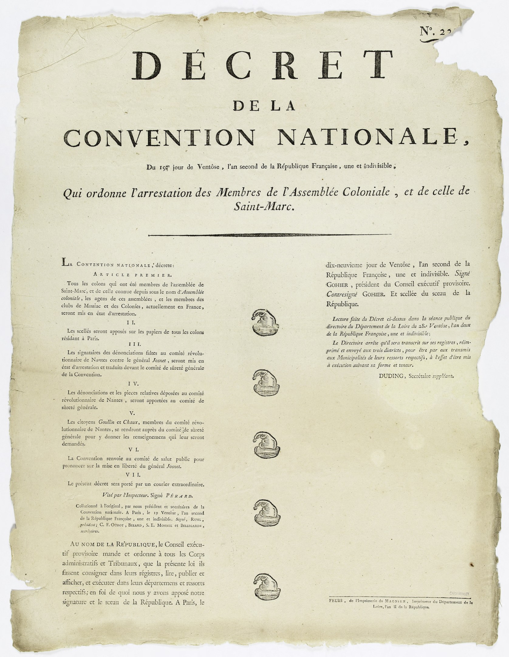 Paper document titled "Secret of the Convention Nationale" with black text on white background, including event details in blue and green illustrations.