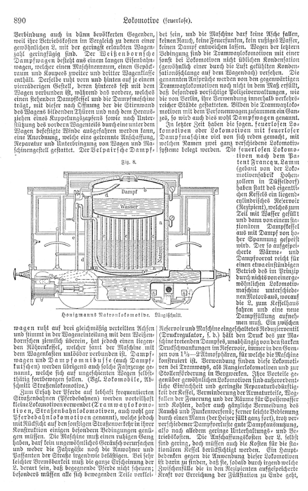 Ein detailliertes Schema eines Automotors mit beschrifteten Komponenten, begleitet von dem Text "Deutsches Patent 890,000,000 - Schematics of the Engine" auf einer Buchseite.