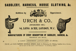 Anzeige für urch & co Sattlerei mit Schuhwerk, Sätteln, Zaumzeug und Zügeln mit Text.