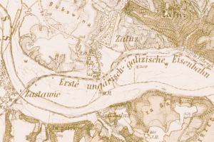 Detailed old map of Eisenbahn, Germany, showing streets, buildings, and landmarks with handwritten text.