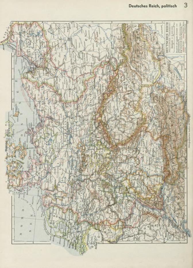 Alte Karte von Deutschland aus dem 19. Jahrhundert, die die politischen Grenzen des Landes zeigt, auf Papier gedruckt mit Text oben und unten.