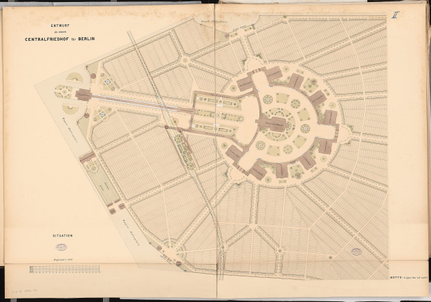 A detailed map of Berlin printed on the cover of an old book, with visible street names and landmarks.