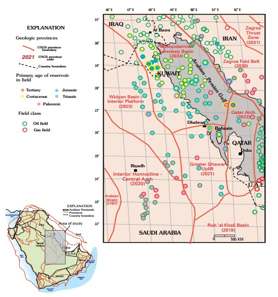 Map of the Gulf of Oman highlighting oil and gas field locations, accompanied by explanatory text.