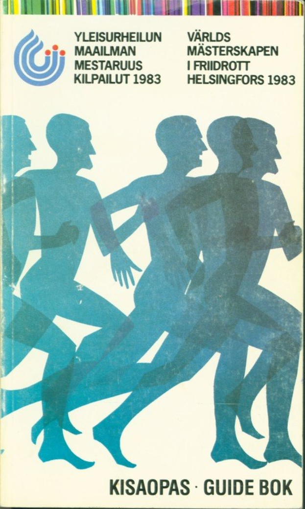 Ein Buchumschlag mit einer Gruppe von Menschen, die in einer Reihe laufen, mit ausgestreckten Armen und entschlossener Miene, neben eventbezogenem Text und einem Logo.