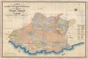 Ein detaillierter alter Stadtplan von Hamburg, Deutschland, mit Text, der einen umfassenden Überblick über das Gebiet bietet.