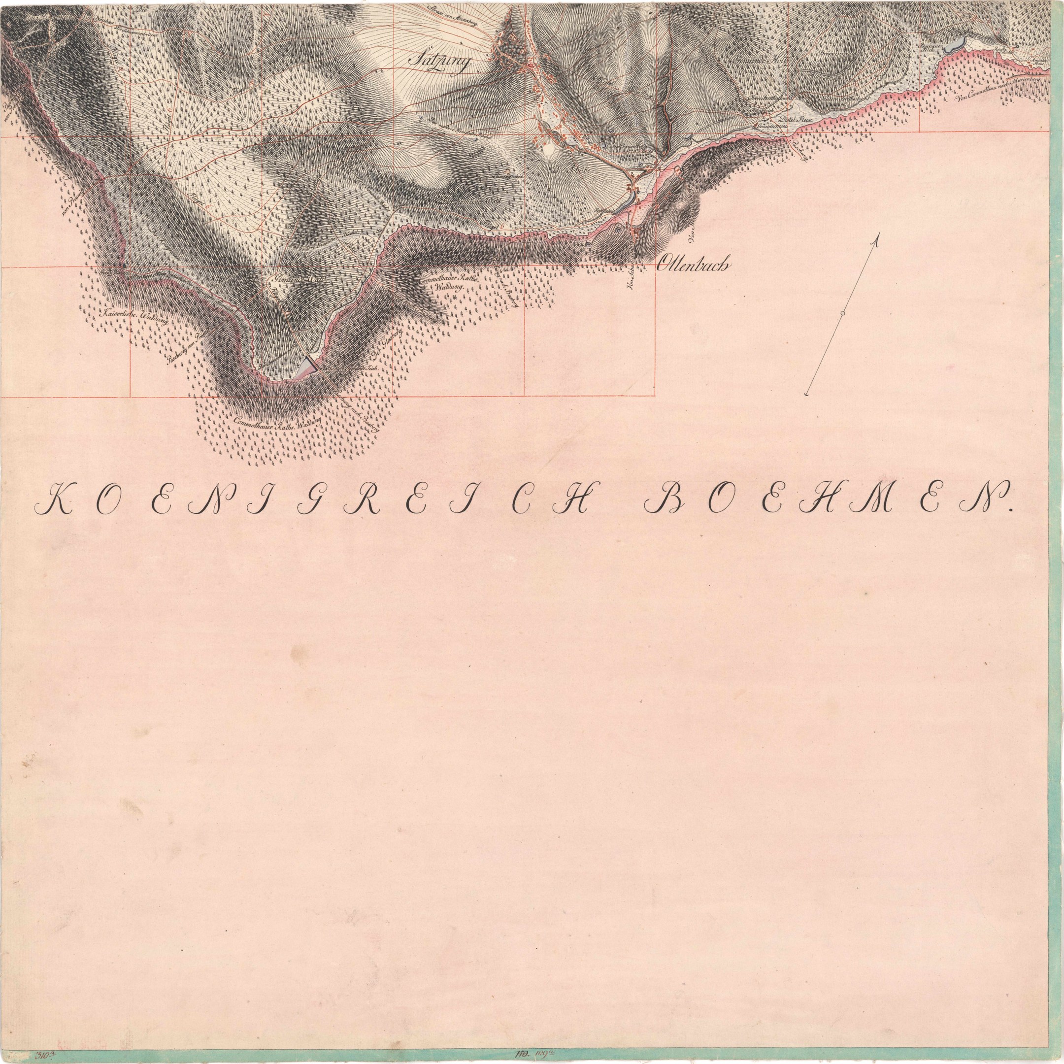 Detailed old map of Koesjrejch Boekmen showing streets, buildings, and text with population, density, and location information.