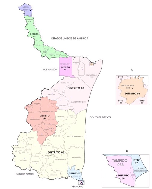 Politische Landkarte von Mexiko mit farbigen Provinzen, ihren Hauptstädten und weißem Hintergrund.