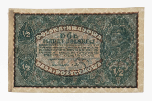 Old Polish banknote featuring a man's portrait with the text "Polska krajowa" on a white background.