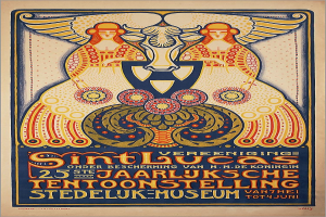 Plakat für ein Konzert im Stedelijk Museum Amsterdam, Niederlande, mit Text und Bildern zum Thema der Ausstellung.